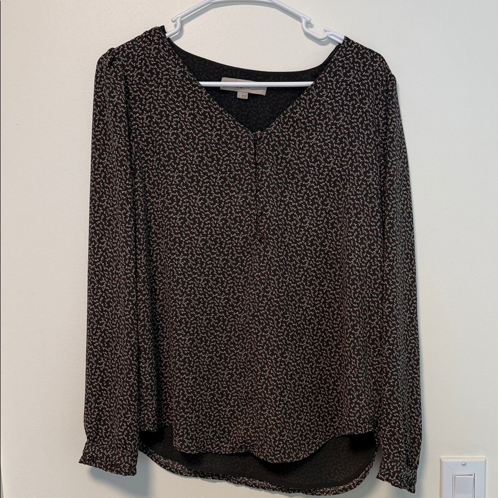LOFT Black and White Patterned Blouse